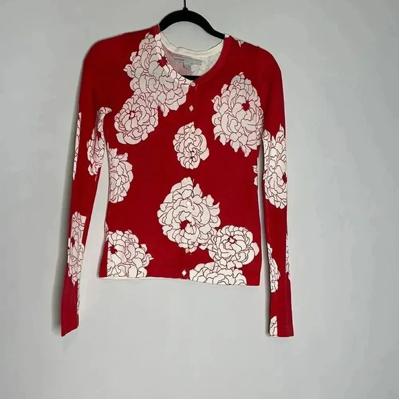 Old Navy Red Floral Button Down Cardigan - Picture 1 of 8